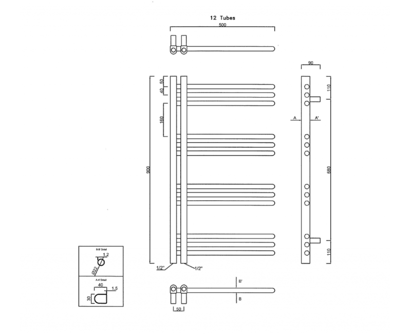 Полотенцесушитель / Радиатор Sapho DORLION 500x900 мм, Хром 1130-10