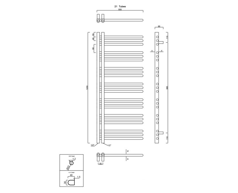 Dvieļu žāvētājs / Radiators Sapho Dorlion 50x120cm, balts  1130-51