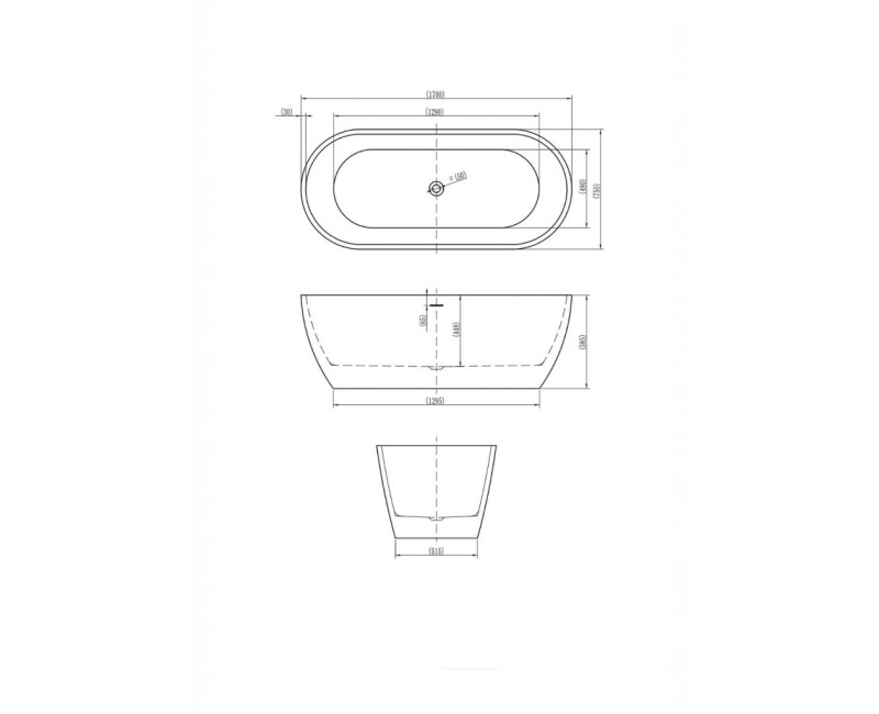 Brīvi stāvoša vanna Kielle Idolio 170x75cm, akrila, matēti melna/balta 11324434