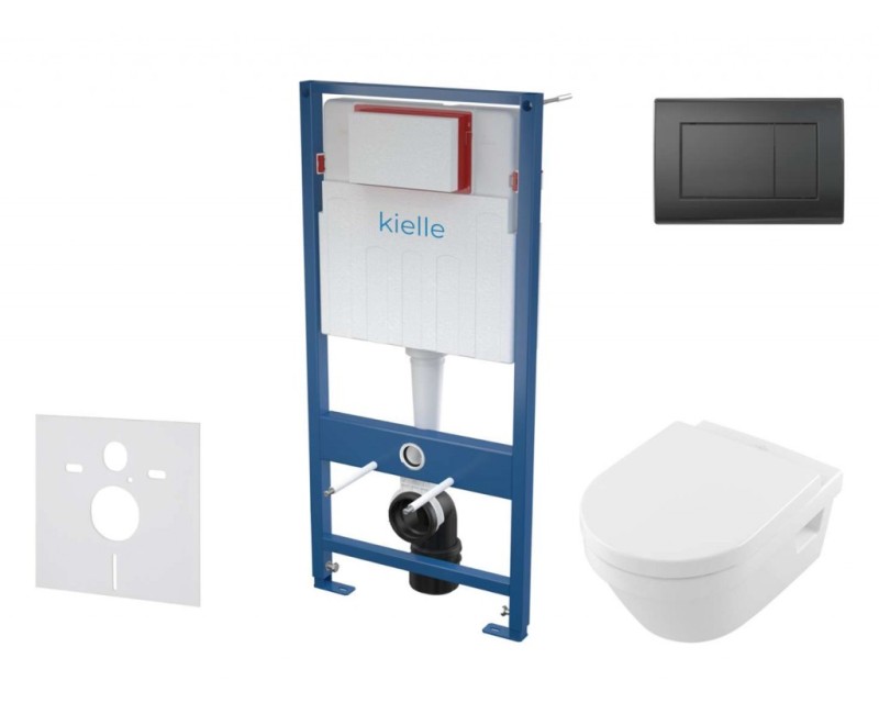 Комплект для унитаза, рамой Kielle Genesis с унитазом Villeroy & Boch Architectura, крышкой SoftClose, с черной кнопкой Gemini IIIL 11AK5102