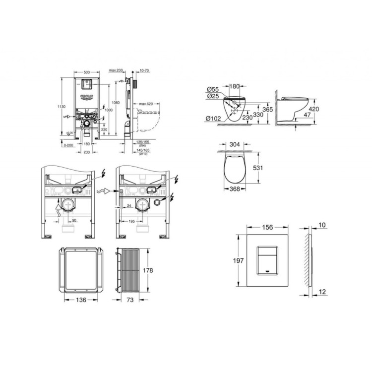 Tualetes poda komplekts Grohe Rapid SLX rāmis, Triple Vortex Rimless pods, Hromēta Skate Cosmopolitan poga un Soft Close vāku Tualetes poda komplekts Grohe Rapid SLX rāmis, Triple Vortex Rimless pods, Hromēta Skate Cosmopolitan poga un Soft Close vāku