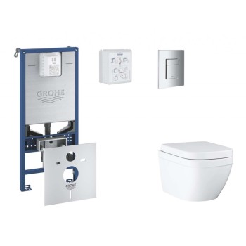 Tualetes poda komplekts Grohe Rapid SLX rāmis,  Bau Ceramic Triple Vortex pods, hromēta Skate Cosmopolitan poga un Soft Close vāku