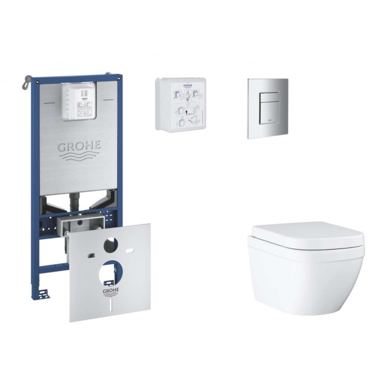 Tualetes poda komplekts Grohe Rapid SLX rāmis, Bau Ceramic Triple Vortex pods, hromēta Skate Cosmopolitan poga un Soft Close vāku Tualetes poda komplekts Grohe Rapid SLX rāmis, Bau Ceramic Triple Vortex pods, hromēta Skate Cosmopolitan poga un Soft Close vāku