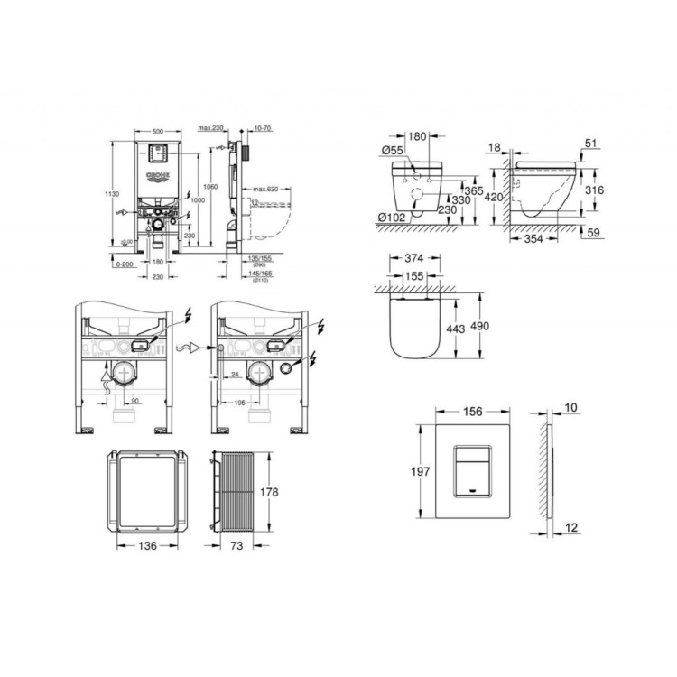 Tualetes poda komplekts Grohe Rapid SLX rāmis, Bau Ceramic Triple Vortex pods, hromēta Skate Cosmopolitan poga un Soft Close vāku Tualetes poda komplekts Grohe Rapid SLX rāmis, Bau Ceramic Triple Vortex pods, hromēta Skate Cosmopolitan poga un Soft Close vāku