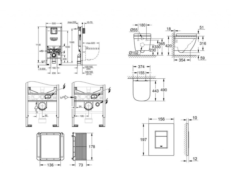 Комплект для унитаза Grohe Rapid SLX с рамой, унитазом Bau Ceramic Triple Vortex, хромированной кнопкой Skate Cosmopolitan и крышкой Soft Close.