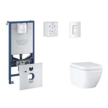 Tualetes poda komplekts Grohe Rapid SLX rāmis, Euro Ceramic Triple Vortex pods, Balta Skate Cosmopolitan poga un Soft Close vāku