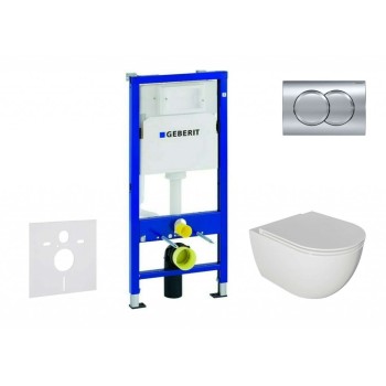 Комплект для унитаза Duofix с рамой и Rimfree унитазом Oudee с крышкой SoftClose, кнопка Delta01 Chrome