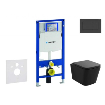 Tualetes poda komplekts Geberit Duofix  rāmis ar Arkas Melnu Rimless podu ar SoftClose Vāku, Sigma30 Melna poga