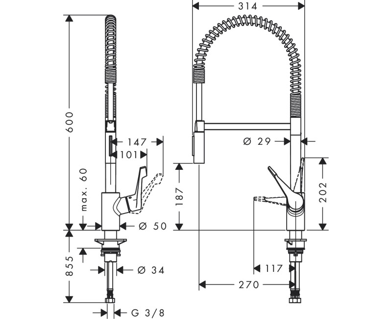 Смеситель для кухни Hansgrohe Cento XXL Semi-Pro, гибкий излив 2jet, хром 14806000