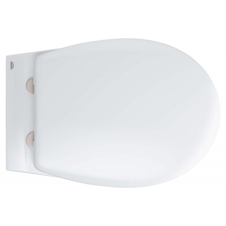 Tualetes poda komplekts Grohe Solido rāmis, Bau Ceramic Rimless pods, Hromēta poga un Soft Close vāku Tualetes poda komplekts Grohe Solido rāmis, Bau Ceramic Rimless pods, Hromēta poga un Soft Close vāku