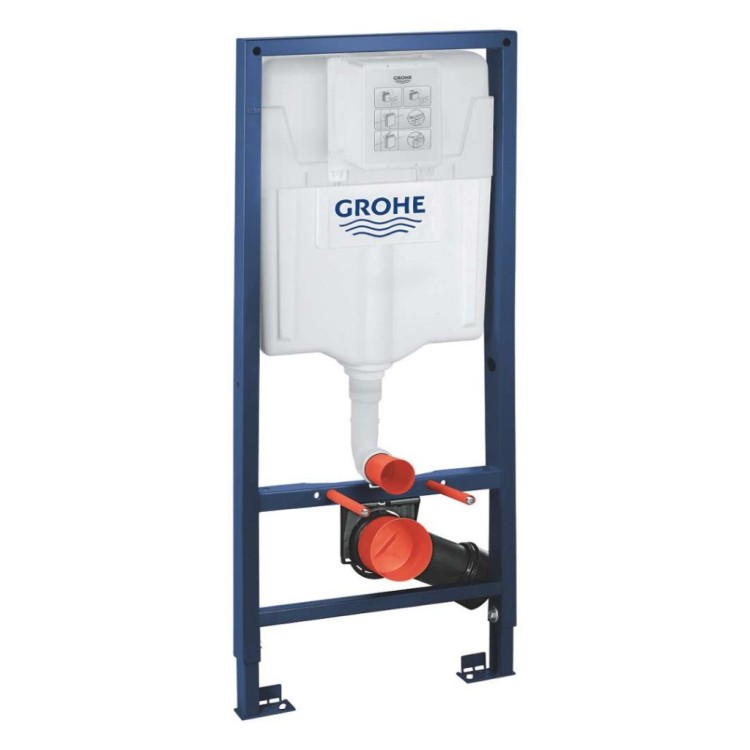 Tualetes poda komplekts Grohe Solido rāmis, Bau Ceramic Rimless pods, Hromēta poga un Soft Close vāku Tualetes poda komplekts Grohe Solido rāmis, Bau Ceramic Rimless pods, Hromēta poga un Soft Close vāku