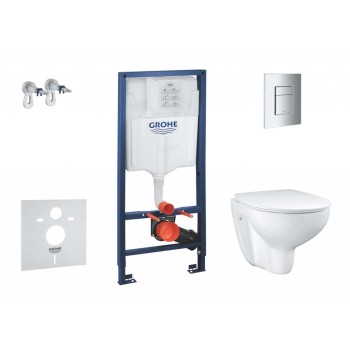 Tualetes poda komplekts Grohe Solido rāmis, Euro Ceramic Rimless pods, Hromēta poga un Soft Close vāku