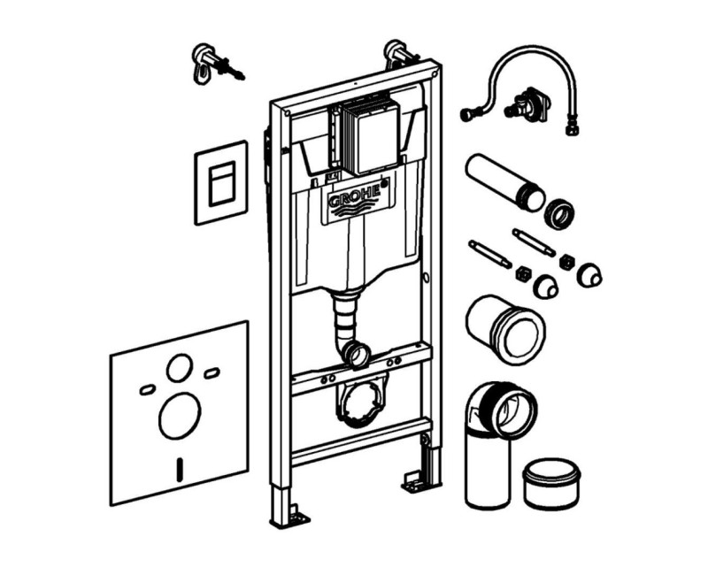 Tualetes poda komplekts Grohe Solido rāmis, Euro Ceramic Rimless pods, Hromēta poga un Soft Close vāku