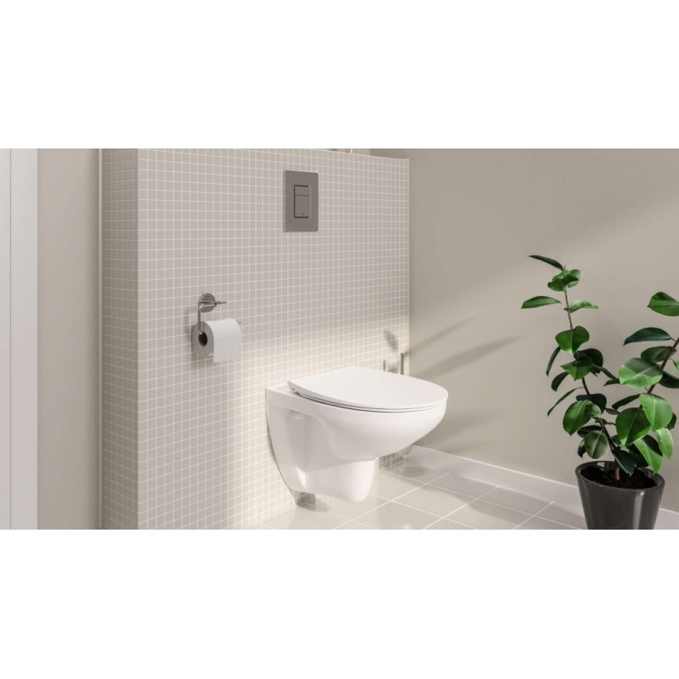 Tualetes poda komplekts Grohe Solido rāmis, Euro Ceramic Rimless pods, Hromēta poga un Soft Close vāku Tualetes poda komplekts Grohe Solido rāmis, Euro Ceramic Rimless pods, Hromēta poga un Soft Close vāku