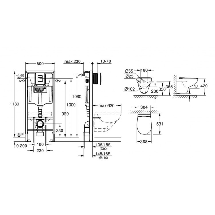 Tualetes poda komplekts Grohe Solido rāmis, Euro Ceramic Rimless pods, Hromēta poga un Soft Close vāku Tualetes poda komplekts Grohe Solido rāmis, Euro Ceramic Rimless pods, Hromēta poga un Soft Close vāku