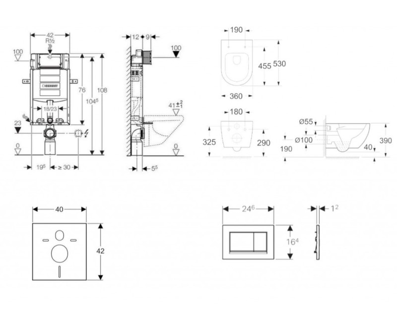Tualetes poda komplekts Geberit Kombifix rāmis ar Kielle Oudee Rimless podu, balta Sigma30 poga, Soft Close Vāks