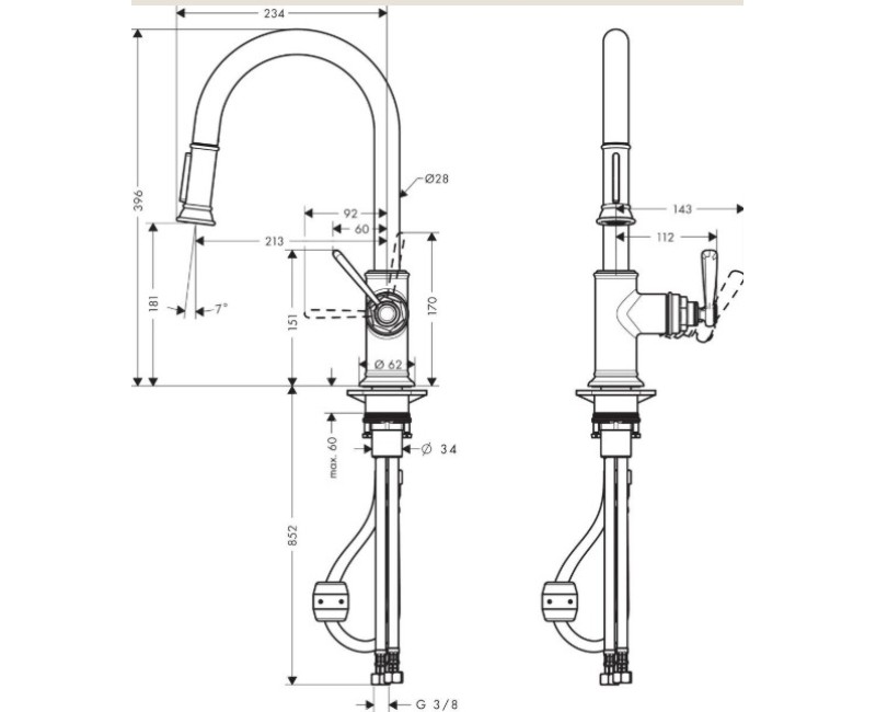 Смеситель для кухни AXOR Montreux выдвижной хром 16581000