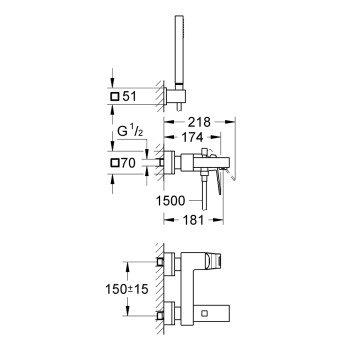 Смеситель для ванны/душа Grohe Eurocube с душевым тросом и наконечником, хром 23141000