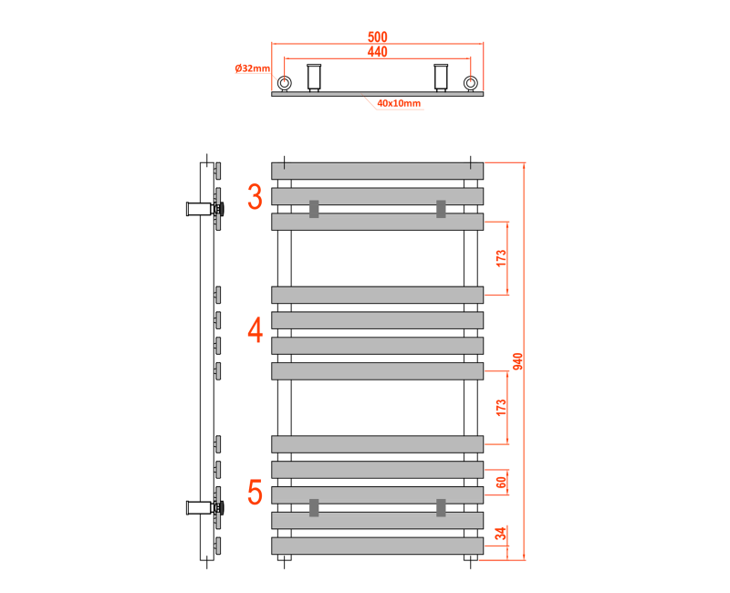 Полотенцесушитель / Радиатор Sapho Jalousi 50x94см, 328Вт, белый 1801-10