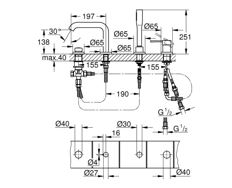 Смеситель для ванны/душа Grohe Essence на край ванны, supersteel 19578DC1