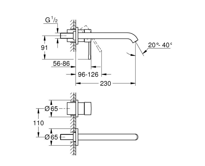 Vannas istabas Izlietnes maisītājs Grohe Essence L iebūvējams 2 izvadi, Cool Sunrise 19967GL1