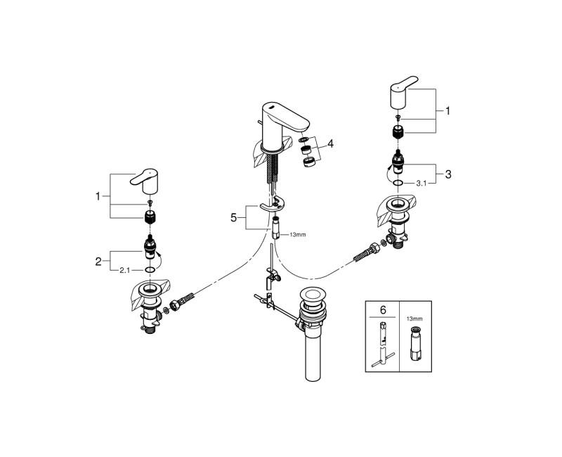 Grohe BauEdge встраиваемый смеситель для раковины с pop up клапаном, хром 20197000