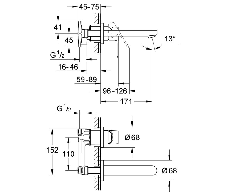 Izlietnes maisītājs Grohe BauLoop iebūvējams 2 izvadi, hromēts  20289000