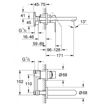 Vannas istabas izlietnes maisītājs Grohe BauEdge iebūvējams Long-Life hromēta apdare 20474000