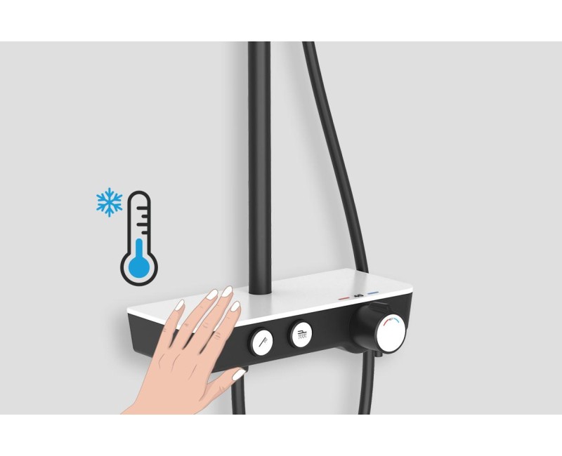 Dušas sistēma Kielle Oudee ar termostatu, 3 strūklas Hromēts/Balts/Melna 20602000