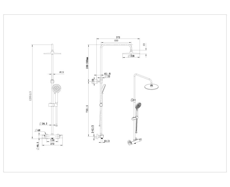 Dušas sistēma Kielle Oudee ar termostatu, 3 strūklas Hromēts 20602024