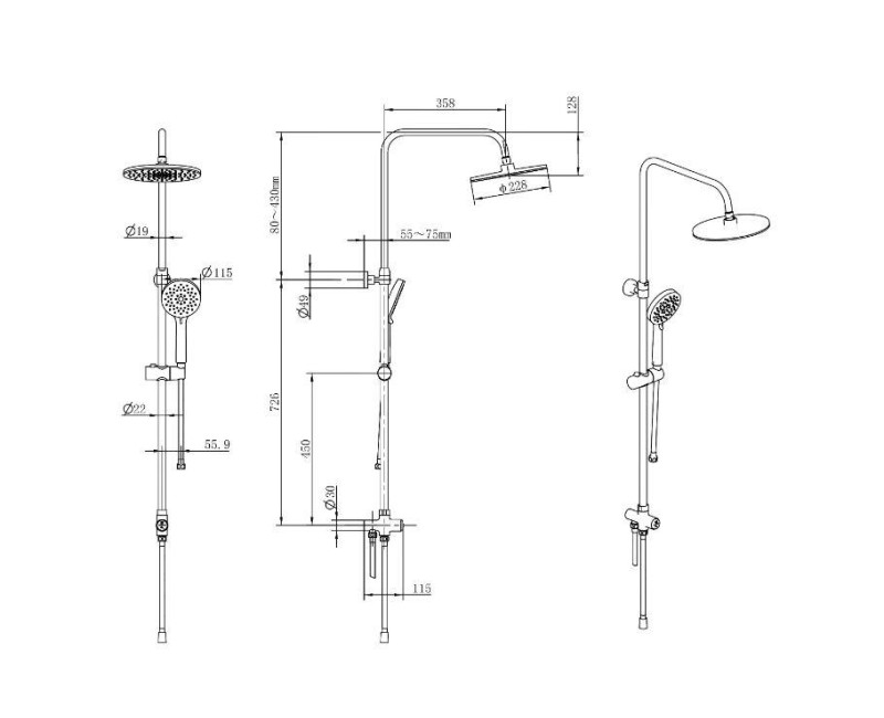 Душевая система Kielle Oudee 3 форсунки Черный Матовый 20602034