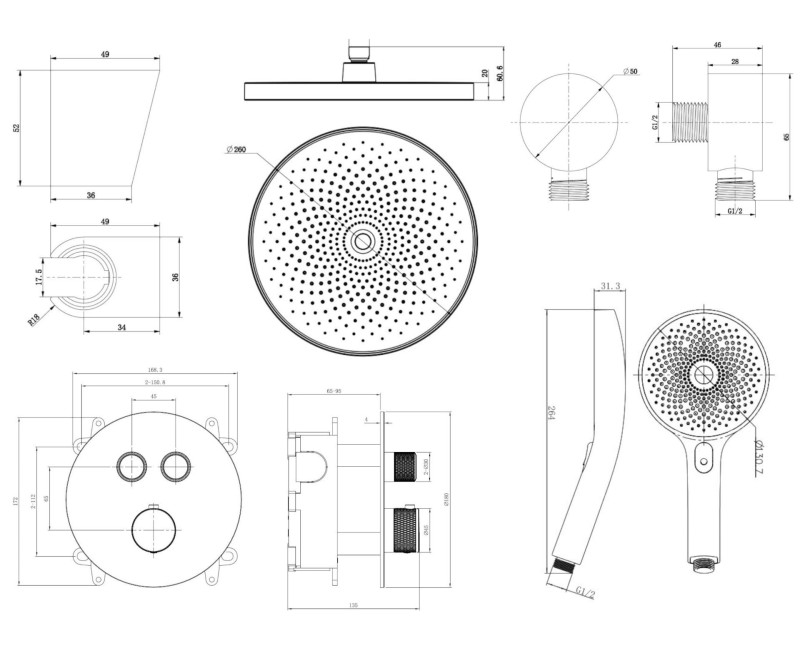 Dušas sistēma Kielle Oudee iebūvējams ar termostatu, Hromēts 20602SPT20