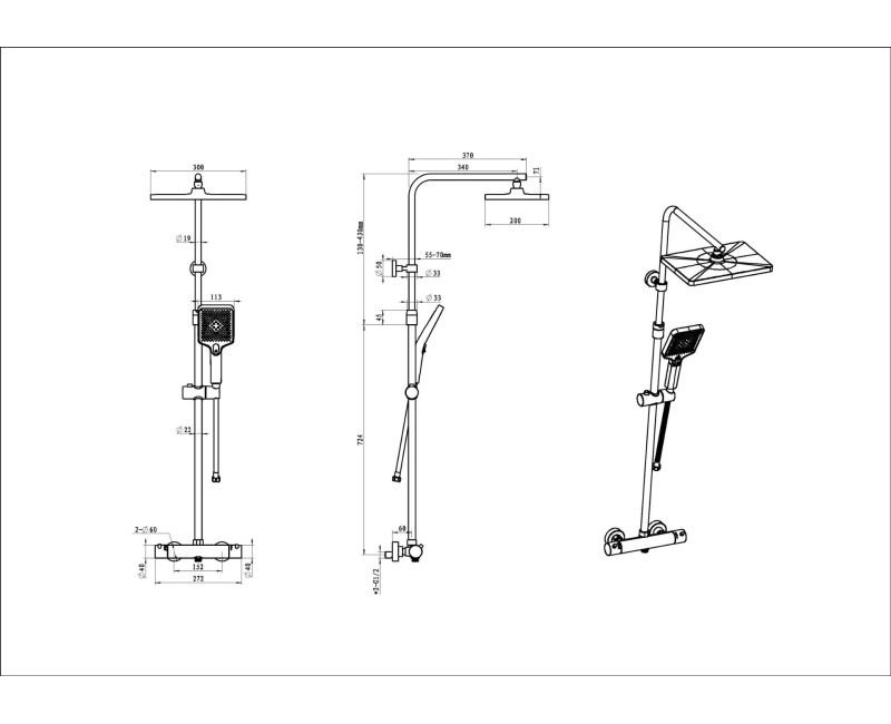Душевая система Kielle Vega с термостатом, 3 струи Хром 20618000