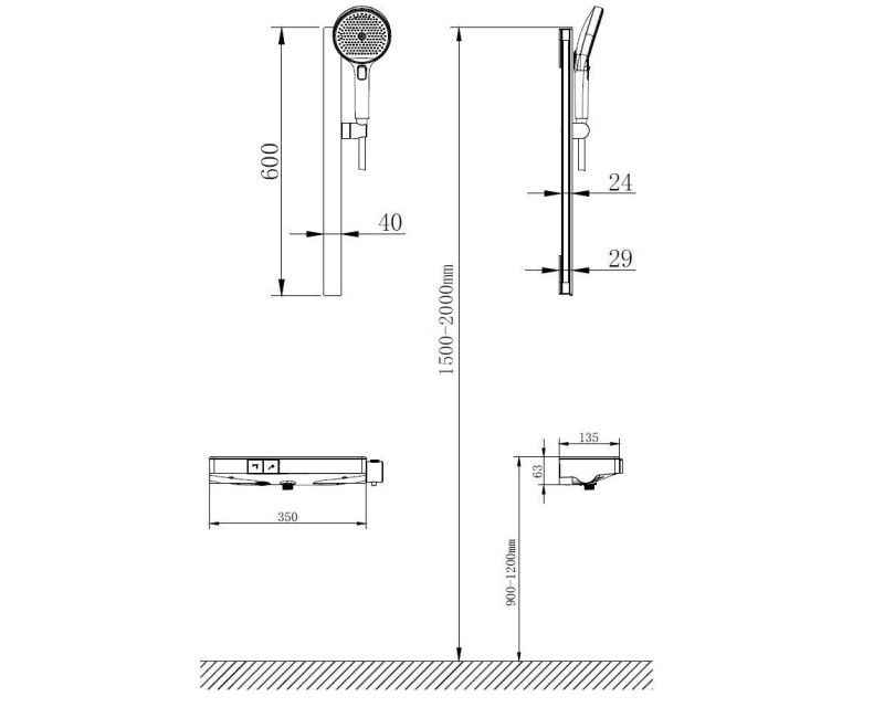 Душевая система Kielle Vega с термостатом, 3 струи, цвет Gun metal 20618023