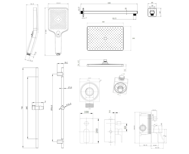 Душевая система Kielle Vega встроенная, черный матовый 20618SP14