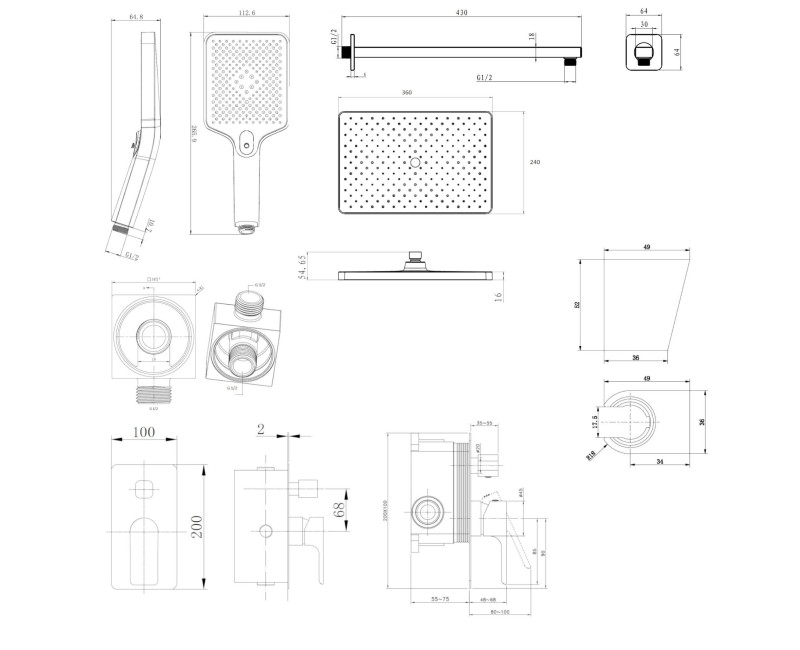 Душевая система Kielle Vega встроенная, черный матовый 20618SP34