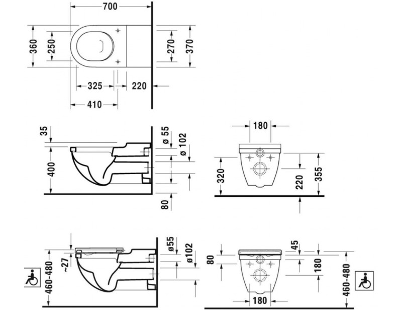 Подвесной унитаз Duravit Starck 3, без крышки, Белый