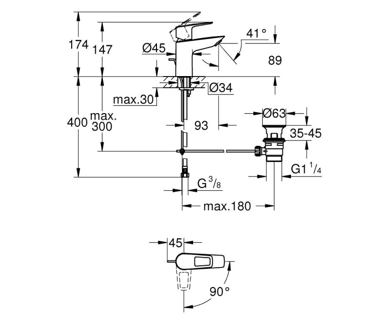 Grohe BauLoop смеситель для раковины с pop up клапаном, хром 22054001