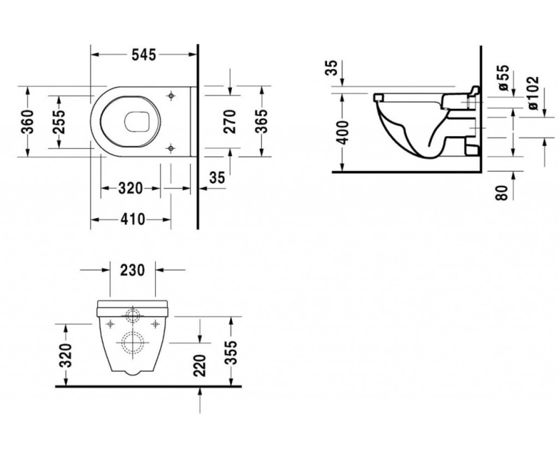 Подвесной унитаз Duravit Starck 3 без крышки Белый