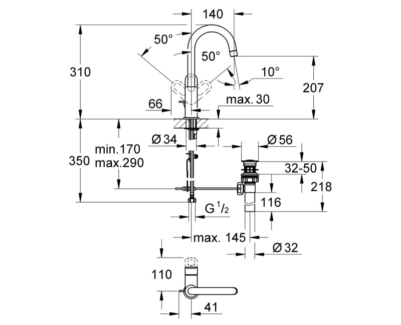 Izlietnes maisītājs Grohe BauLoop ar pop up vārstu, hromēts 23091000