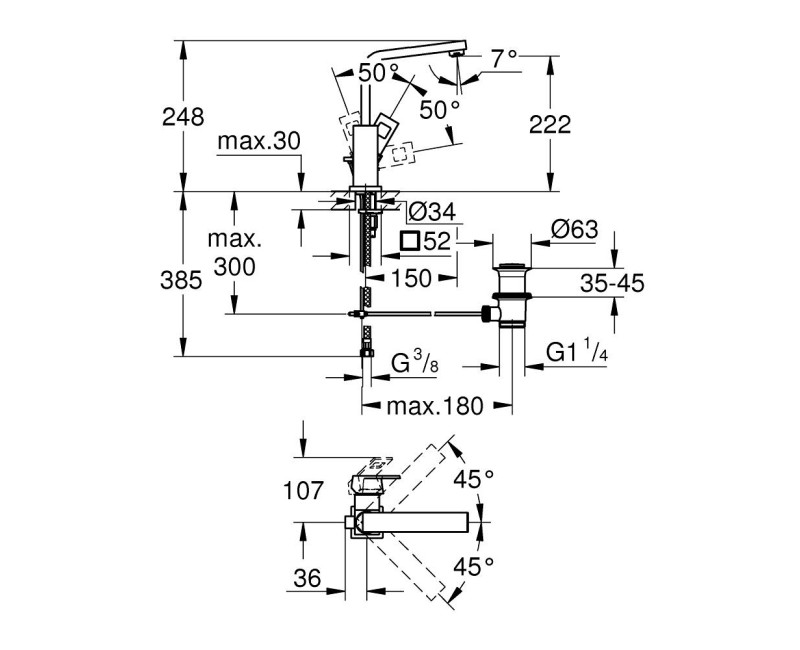 Grohe Eurocube L-Size смеситель для раковины с pop up клапаном, матовый Hard Graphite 23135AL0