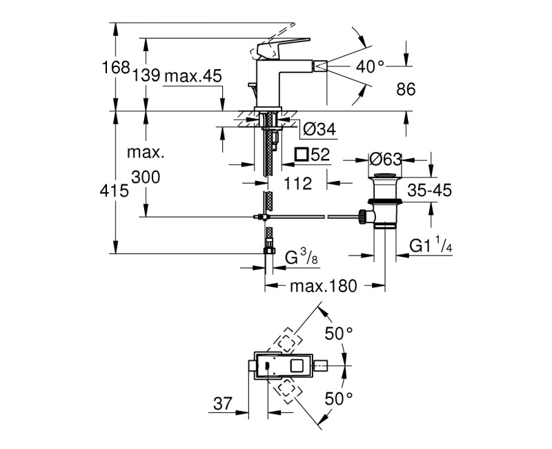 Смеситель для биде Grohe Eurocube, с pop up клапаном хром 23138000
