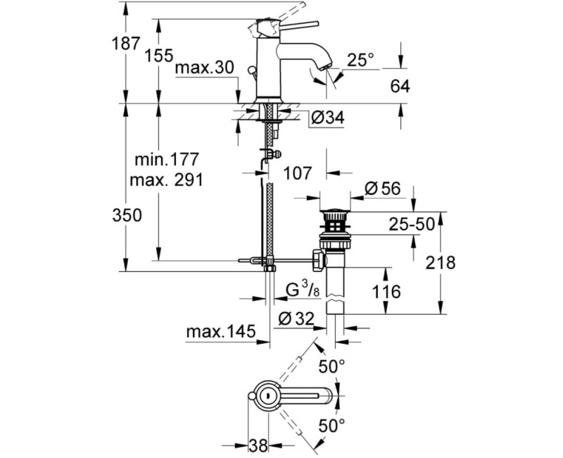 Izlietnes maisītājs Grohe BauClassic ar poop up vārstu, hromēts 23161000