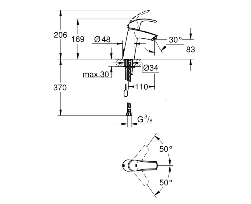 Vannas istabas Izlietnes maisītājs Grohe Eurosmart M-Size, hromēts 23323001