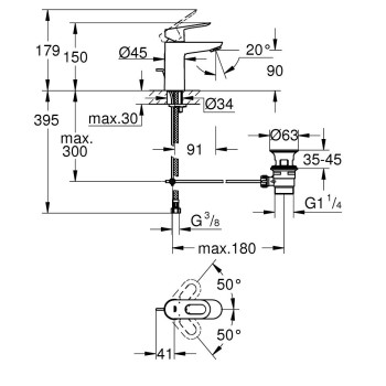 Grohe BauLoop S-size смеситель для раковины с pop up клапаном, хром 23335000