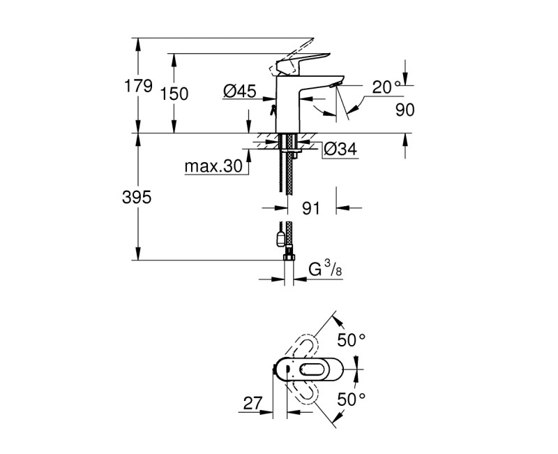 Grohe BauLoop S-Size  смеситель для раковины, хром 23336000