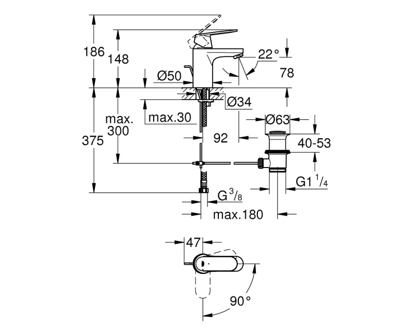 Vannas istabas Izlietnes maisītājs Grohe Eurosmart Cosmopolitan S-Size  Hromēts 2337700E