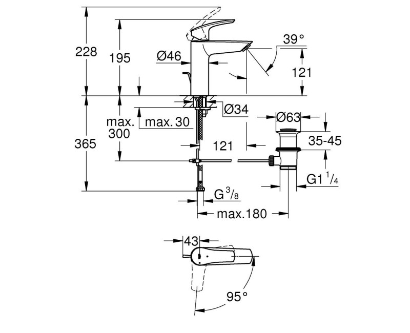 Vannas istabas Izlietnes maisītājs Grohe Eurosmart M-Size, Melns 23393243E
