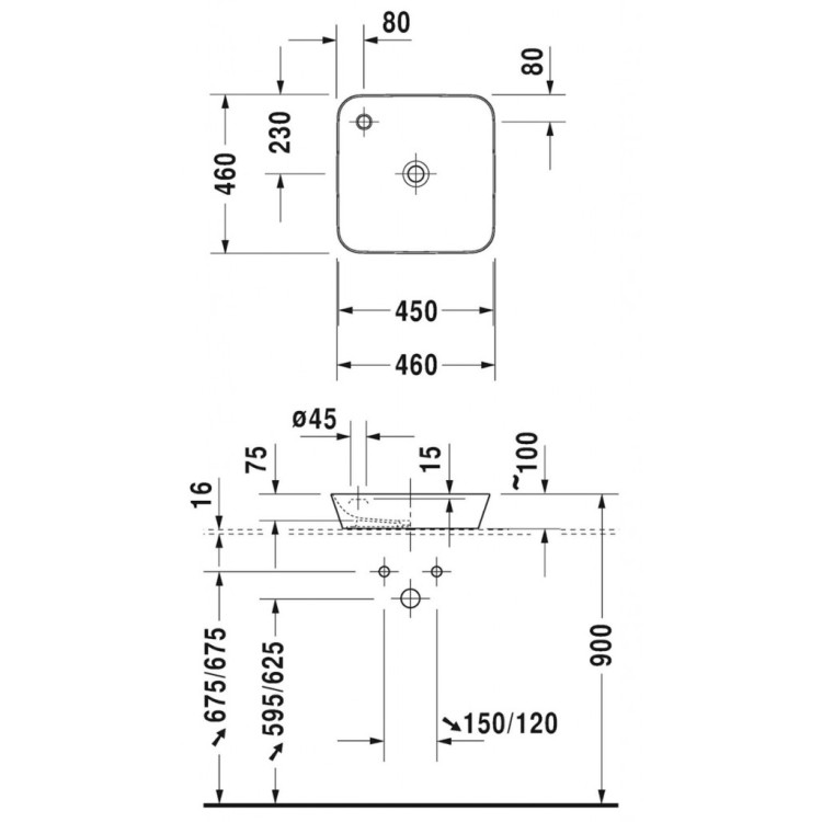Vannas istabas izlietne Duravit Cape Cod DuraCeram®, WonderGliss 46x46cm, uz virsmas, Balta Vannas istabas izlietne Duravit Cape Cod DuraCeram®, WonderGliss 46x46cm, uz virsmas, Balta