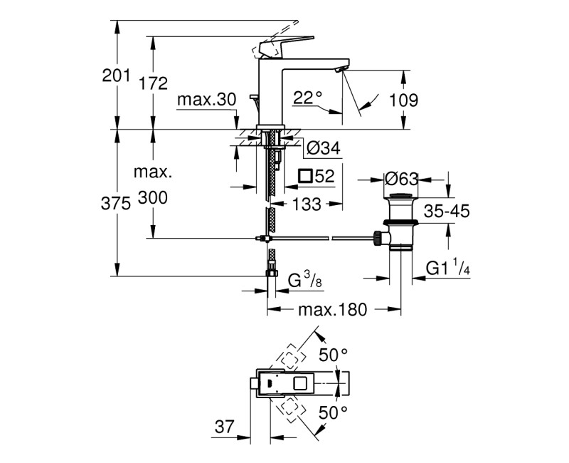 Grohe Eurocube M-Size  смеситель для раковины с pop up клапаном, матовый Hard Graphite 23445AL0